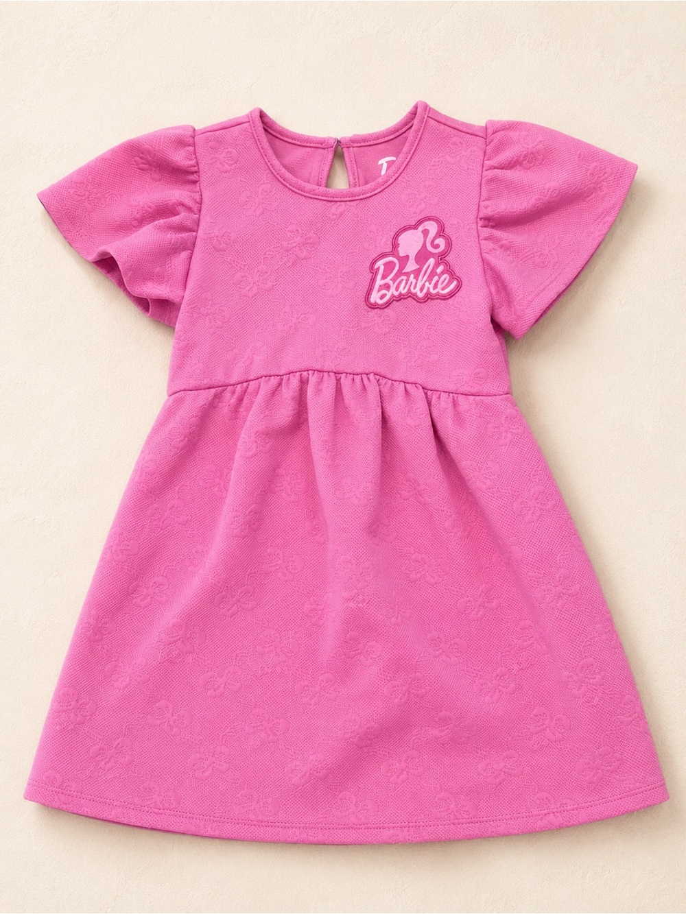 Barbie Pink Jacquard Flutter Sleeve Dress Girls 4T Party Birthday